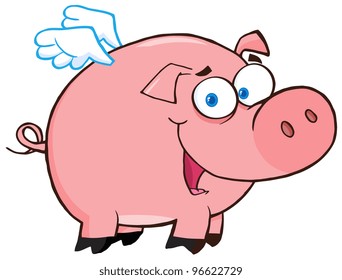Happy Pig Flying Cartoon Character. Jpeg version also available in gallery.