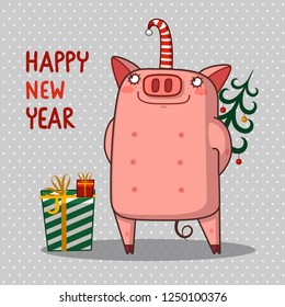 happy pig and gift