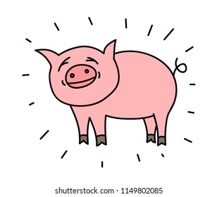 Happy pig. Hand drawn. Vector illustration. Template. 