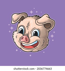 happy pig head illustration grunge style