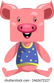 Happy pig, illustration, vector on white background.