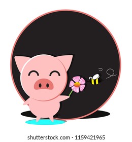 Happy pig logo with Bee flying
