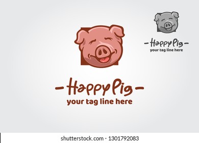 Happy Pig Logo Cartoon Character. Enjoy this funny pig logo illustration. Awesome logo for use in logos with bbq or any other business.