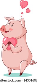 Happy pig in loveanimal cartoon vector illustration for kids