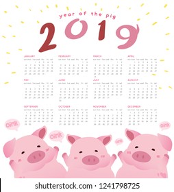 Happy Pig New Year 2019 calendar vector
