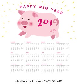 Happy Pig New Year 2019 calendar vector