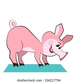 Happy pig practicing yoga pose.