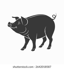 Happy pig silhouette farm animal illustration