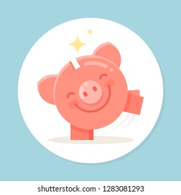 Happy piggy bank are dancing. Concept of successful investment and money savings. Modern vector money box icon.