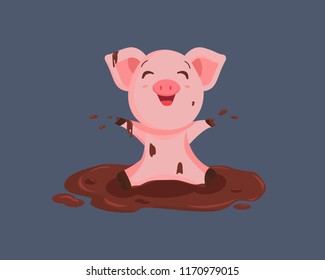 Happy piggy in mud. Vector. New year symbol 2019.