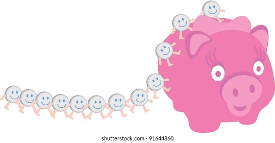 Happy Piggybank and Smilling Coins
