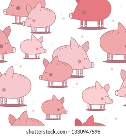 Happy pigs, hand drawn backdrop. Colorful seamless pattern with animals. Decorative cute wallpaper, good for printing. Overlapping background vector. Design illustration