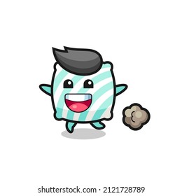 the happy pillow cartoon with running pose , cute style design for t shirt, sticker, logo element