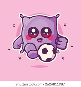happy pillow character mascot playing football isolated cartoon