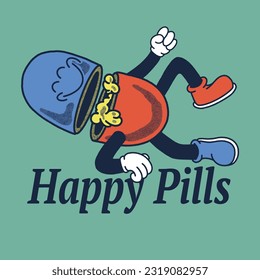 happy Pills With Pill Groovy Character Design