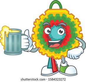Happy pinata holding a glass of beer