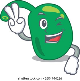 Happy pineal cartoon design concept show two fingers