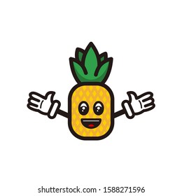 happy pineapple cartoon character vector illustration, cheap smile, line art design, simple flat design