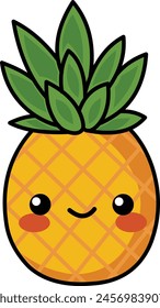 Personaje feliz de la piña en un estilo kawaii