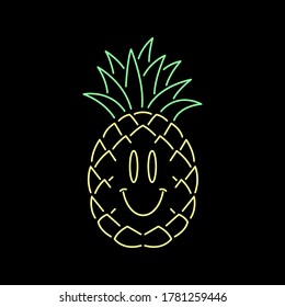 HAPPY PINEAPPLE COLOR NEON BADGE BLACK BACKGROUND