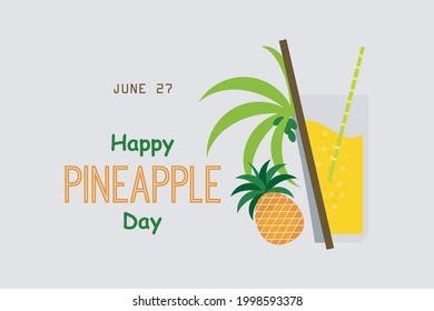 Happy Pineapple day - vector symbols illustration. Summer healthy food. 