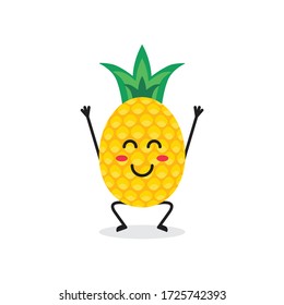 happy pineapple fruit cute character mascot vector design