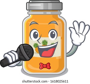 Happy pineapple jam singing on a microphone