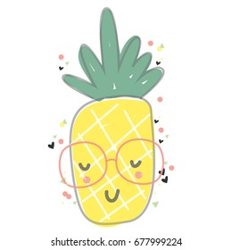 Happy pineapple wearing glasses surrounded by confetti