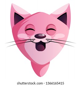 Happy pink cartoon cat vector illustration on white background