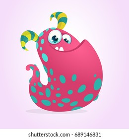 Happy pink cartoon monster blob. Vector illustration. Children book illustration