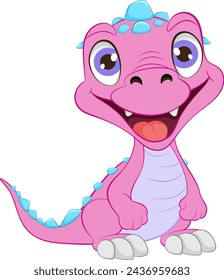 A happy pink dinosaur with big eyes smiling.