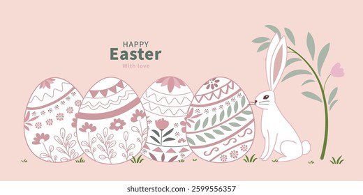 Happy pink easter egg and bunny for Easter festival design concept.