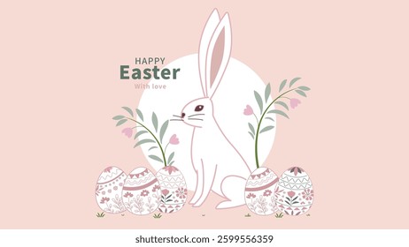 Happy pink easter egg and bunny for Easter festival design concept.