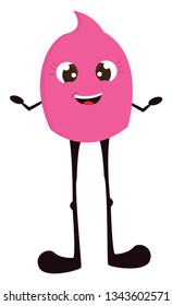 Happy pink monster with long black legs vector illustration on white background 