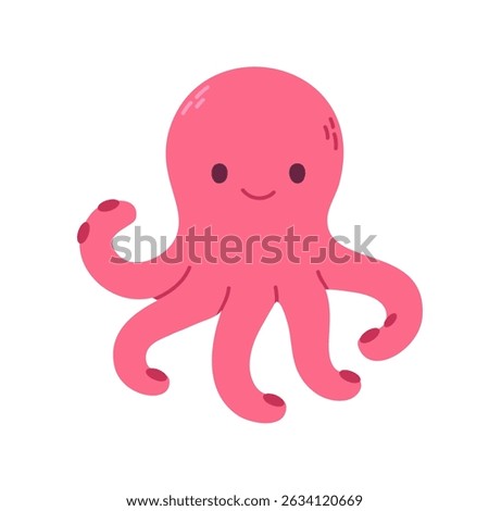 Happy pink octopus with rounded tentacles, ideal for children's projects, sea life visuals, and educational themes