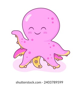 Happy pink octopus vector illustration