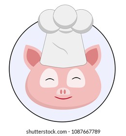 happy pink pig on white background icon concept, accepting orders, food concept