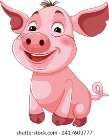 A happy pink piglet smiling in a vector graphic