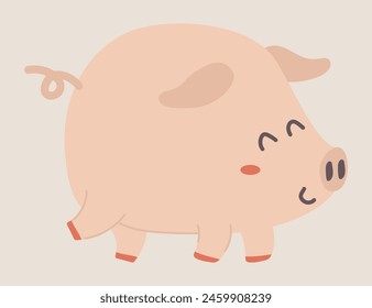 Glückliches rosa Schweinefleisch in flachem Design. In: Domestic Animal Vieh Ranch Farming. Vektorillustration isoliert.