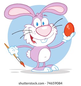 Happy Pink Rabbit Painting Easter Egg