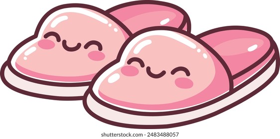 Happy pink slippers pair in a kawaii style