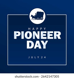 happy pioneer day with horse caravan. Logo design and Stylish Text, Typography