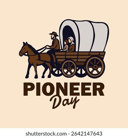 happy pioneer day with horse caravan