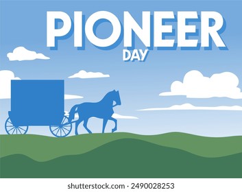happy pioneer day with the silhouette of a horse