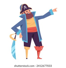 Happy pirate captain character. Vector flat cartoon illustration