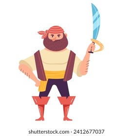 Happy pirate captain character. Vector flat cartoon illustration