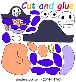 Happy pirate captain cut and glue vector illustration