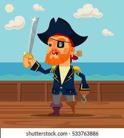 Happy pirate captain man character. Vector flat cartoon illustration