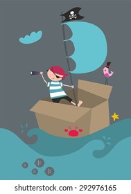 happy pirates sailing in their pirate ship