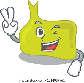 Happy pituitary cartoon design concept show two fingers